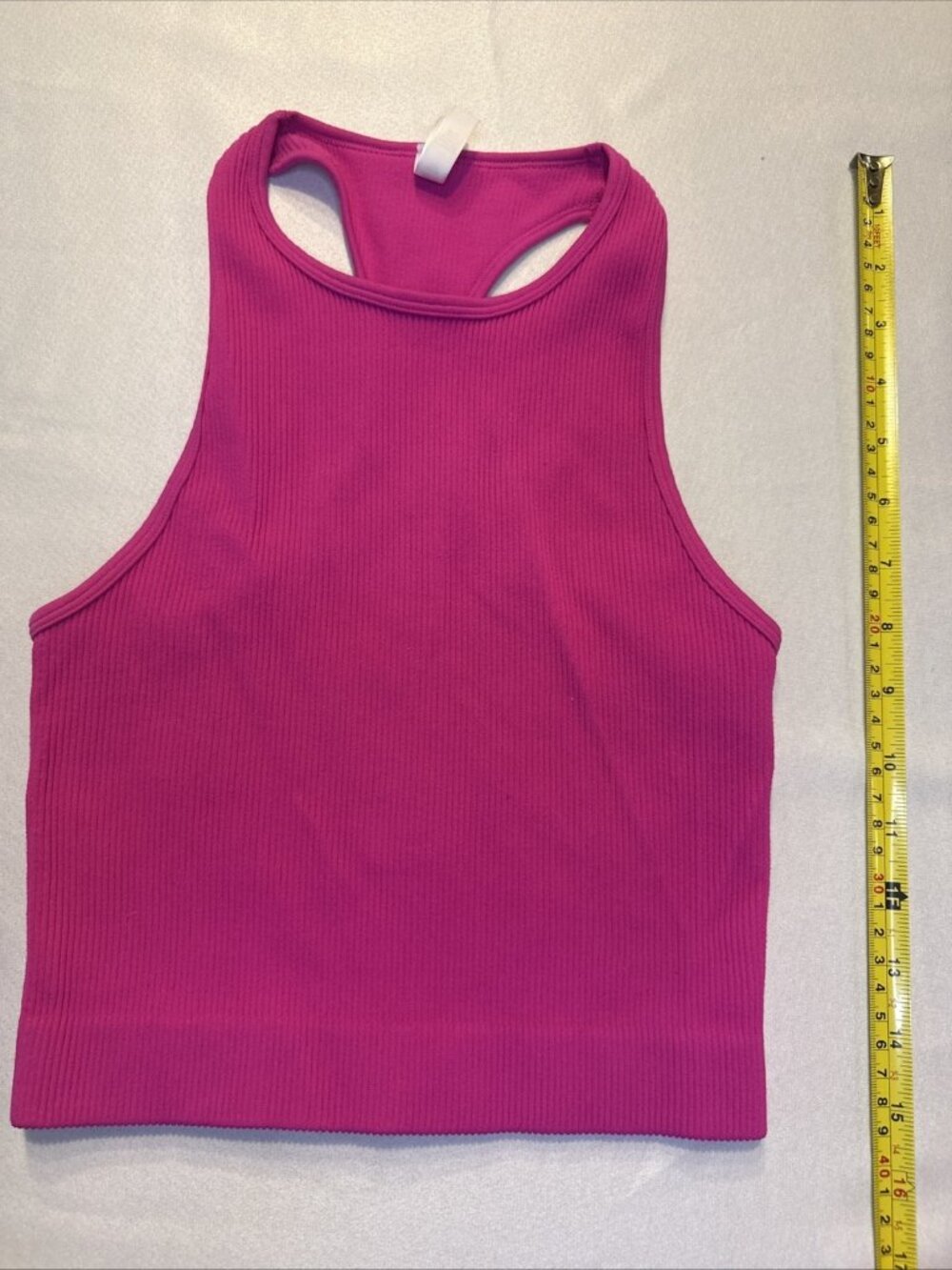 Zenana Women's Pink Ribbed Cropped Tank Top Round Neck Size S/M - Picture 5 of 5